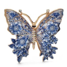 Blue Butterfly Brooch Pin Enamel Rhinestone Floral Vintage Jewelry Gift Spring picture