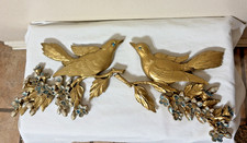 Vtg MCM Pair Syroco Gold Birds Dogwood Floral Branches Wall Plaques Decor Art picture