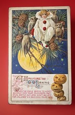 Vintage GIRL CLOWN, OWLS, JOLs SCHMUCKER Vintage 1912 WINSCH HALLOWEEN Postcard picture