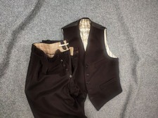 Vintage 50-60's Antique European Trousers Heavy Wool brown pants set high vest picture