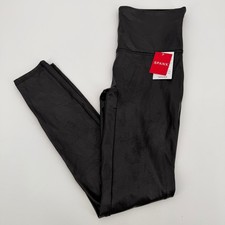 Spanx Faux Leather Leggings Black High Waisted Slimming Style Large Edgy Vegan picture