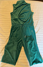 Juicy Couture Womens Velour Mock Neck Jumpsuit Sleeveless Pockets S Green picture