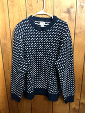 Vtg L.L. Bean Sweater Men X-Large  Blue-White Lambs' Wool Knit picture