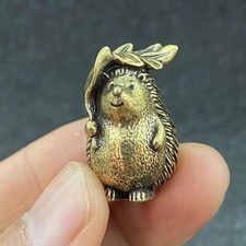 1pc Brass Hedgehog Figurine With Leaf Flower Cute Vintage Desktop Bookshelf Deco picture