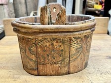 Antique Bent Wooden Oval Box Primitive Wood Bucket With Cravings picture