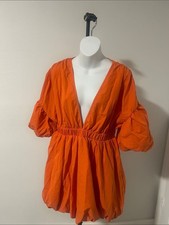 SHEIN Orange Deep V Puff-Sleeve Mini Dress picture
