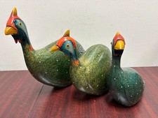 Set of 3 Knysna Birds of Africa Hand Carved Wood Helmeted Guinea Fowl picture