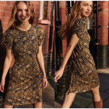 BODEN Knot Detail Jersey Dress Harvest Gold Paisley Terrace picture