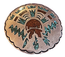 Vtg Navajo Sterling Silver 925 Concho Pendant Bolo Hair Piece Turquoise Coral picture