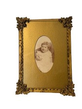 Antique Art Nouveau Cast Brass Easel Back Tabletop Ornate Frame Edwardian Infant picture