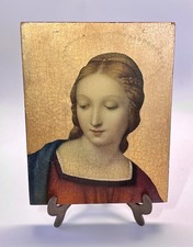 Vintage Madonna Raffaele 23kt Gold Leaf Wood Wall Plaque Hand Made In Italy 10