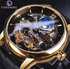 Forsining Luxury Skeleton Moon Dial Watch Mens Dual Time Zone Automatic Watch picture