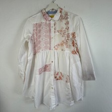 Anthropologie Maeve Women's Tunic Top 3/4 Sleeve Floral Patchwork White Small picture