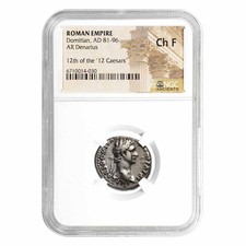 Roman Empire Denarius Domitian 81-96 AD Ch Fine NGC (Random Coin) picture