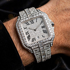 Luxury Silver-Tone Square Analog Watch Roman Dial Date Gem-Set Bezel w/ Box picture
