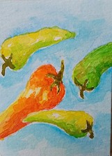 aceo original art Watercolor Painting Of Brightly Colored Peppers picture