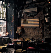 Black Wood American Flag Patriotic Hanging Wall Decor Hand-Made 48'' X 27'' USA picture