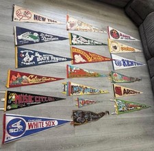 TRUE VINTAGE 1950s 1980s FELT PENNANT FLAG LOT (19 TOTAL) DODGERS STATES RARE picture