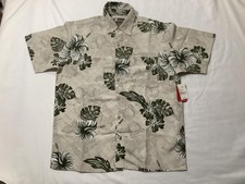 XG Island Tropics Shirt Mens Medium Beige Hawaiian Floral Short Sleeve Button Up picture