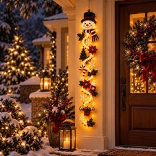 Snowman Christmas Door Hanger, Warm Led Lighted 3D Dimensional Holiday Hanging picture