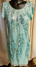 NWT Women’s Cache Size 10 Turquoise Sparkly Sequin Bodycon Cocktail Dress Y2K picture