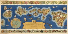 Vintage Pictorial Dole Map of the Hawaiian Islands U.S.A. Hawaii Wall Art Poster picture