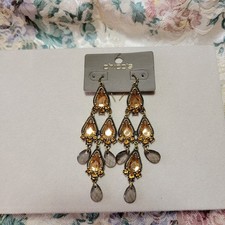 Chico's Gold Chandelier Earrings Champagne And Smoke NIP picture