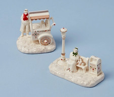 Lenox Mistletoe Chestnut Seller and Park Bench 2pc Set NEW IN BOX picture