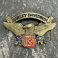Vintage 1991 Harley Davidson Belt Buckle H528 Solid Brass Eagle USA Biker Baron picture