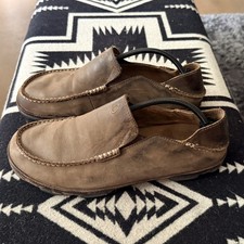 OluKai Moloa Dark Wood Java Nubuck Moc Toe Slip On Loafers Shoes Men's Size 12 picture