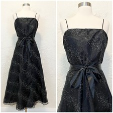 Vintage 90s Y2K Dress Black Silver Beaded Goth Gothic Whimsigoth Formal M/L picture