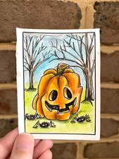 Original ACEO - Happy Halloween Pumpkin - Mixed Media on Bristol Paper picture