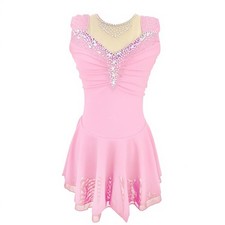LIUHUO Ice Figure Skating Dress Girls' Sleeveless Pink Competition Elegant Ha... picture
