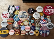 Mixed Lot Vintage Collectible Pinback Buttons & Badges Political Slogans Art picture