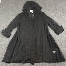Joseph Ribkoff NEW Black Sheer Mesh Hooded Open Front Cardigan Top Jacket Sz 14 picture