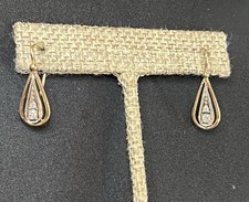 Vintage East European 14K 583 Gold Diamond Drop Earrings 4 Diamonds French Wire picture