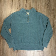 VTG LL Bean Henley Sweater Large Blue Teal Made in USA 1/4 Button Ribbed Cotton  picture