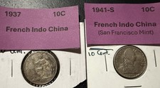 French Indo-China 1937 10 Cents Silver, Paris Mint & 1941 10 cent- San Fran Mint picture