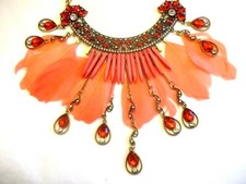  BOHEMIAN STYLE LARGE RHINESTONE, CRYSTAL & FEATHER INLAY STATEMENT NECKLACE   picture