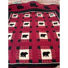 Woolrich Home Bear Crossing Quilt 82x82 Red Black Plaid Cabin Lodge Rustic Bed picture