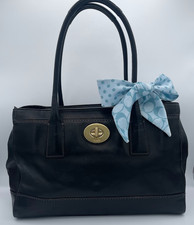 Coach Hamptons Madeline 11554 Black Leather Turnlock Carryall Tote Bag picture