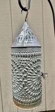 ANTIQUE 19th C. FOLK ART PIERCED METAL PAINTED TIN PUNCHED CANDLE LANTERN LARGE picture