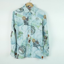 Vintage 70s Concept Space Age Psychedelic Print Shirt Mens M Disco Dagger Collar picture