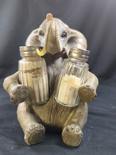 Ebros African Bush Elephant Glass Salt & Pepper Shakers Holder Decor 7