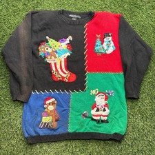 Work in Progress Vintage Ugly Christmas Sweater Womens M Holiday Santa Bear picture