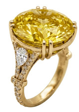 RARE 5.00 Ct Certified Round Cut Yellow Natural Diamond Ring Yellow Gold Finish picture