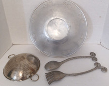 Vintage West Bend Aluminum Embossed Bowl-Pewter Bowl- Salad Fork and Spoon picture