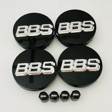 4pc 3D Silver Black BBS 56mm Center Caps 56.24.012 & 4pc Black Valve Caps picture