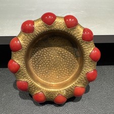 VTG FISHER Jewel Tray ASHTRAY VITRO Agate/ Marbles & Hammered Brass HTF picture