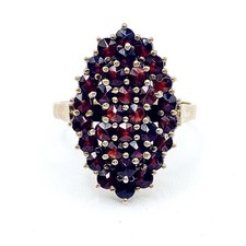 Vintage Czech Bohemian Garnet Cluster Ring 900 Silver Gold Washed Size 8.25 picture